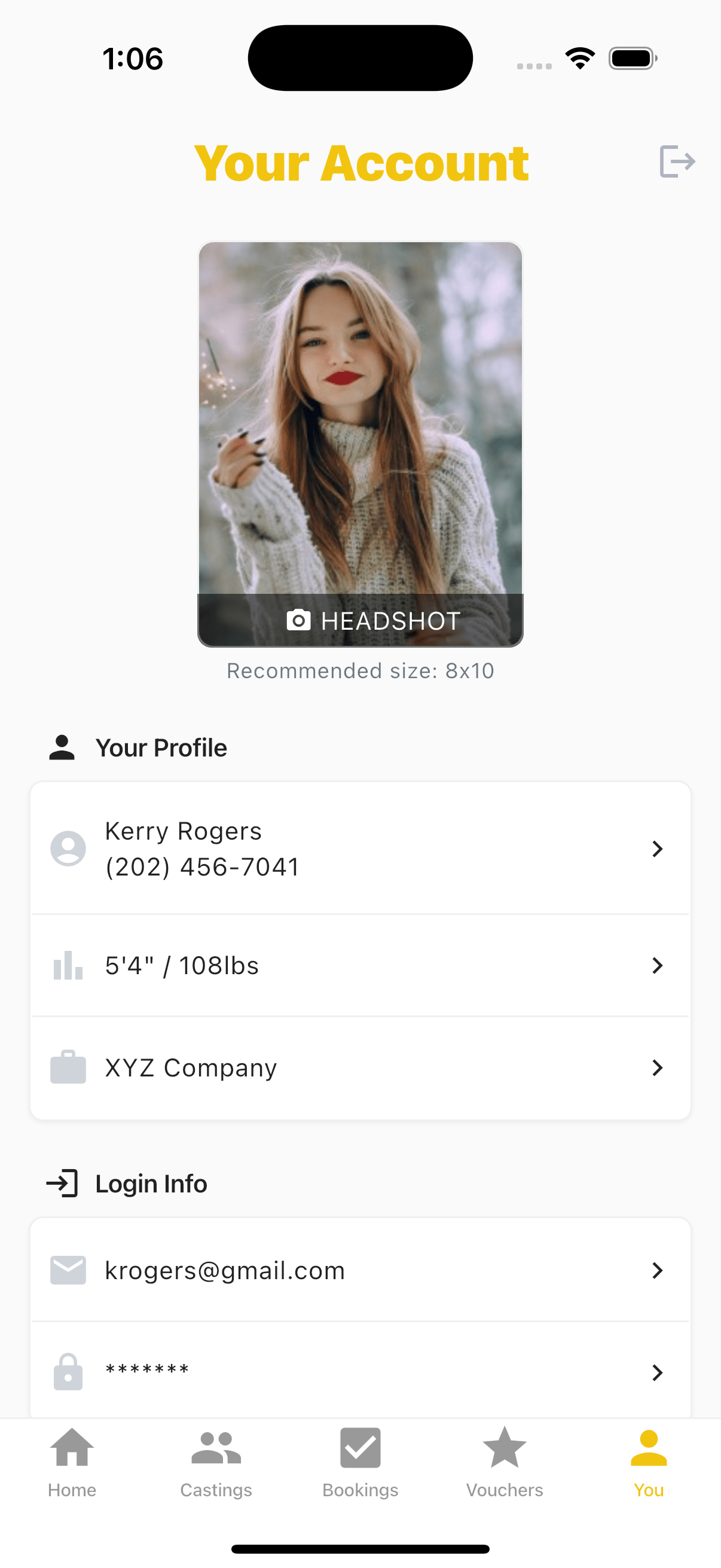 Preview of Modlie app Account page